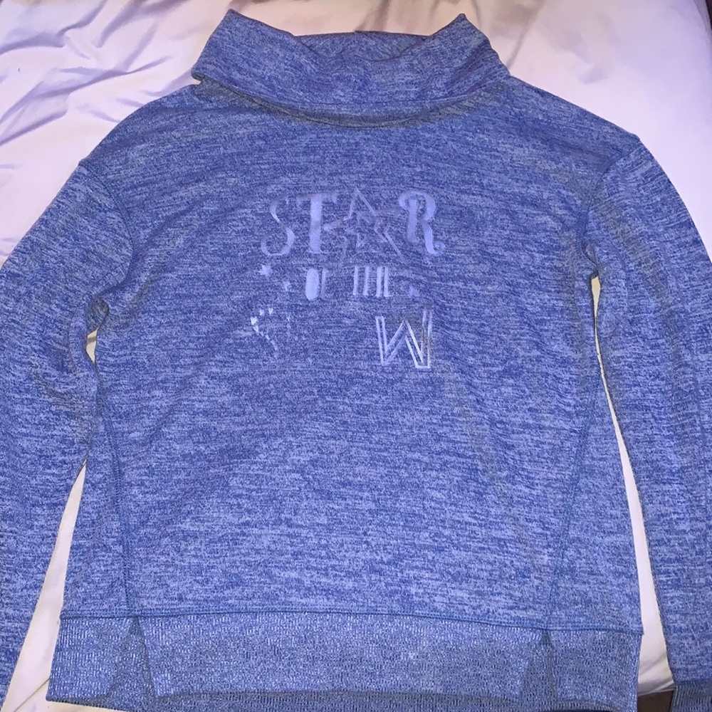 Girls Blue Scrunched turtle neck sweater